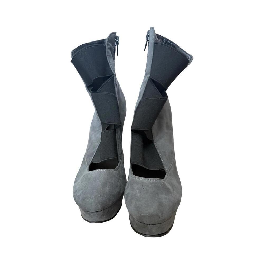 Jacobies Gray Platform Stiletto Booties with Black Bow Detail Women’s Size 8 - Picture 3 of 5